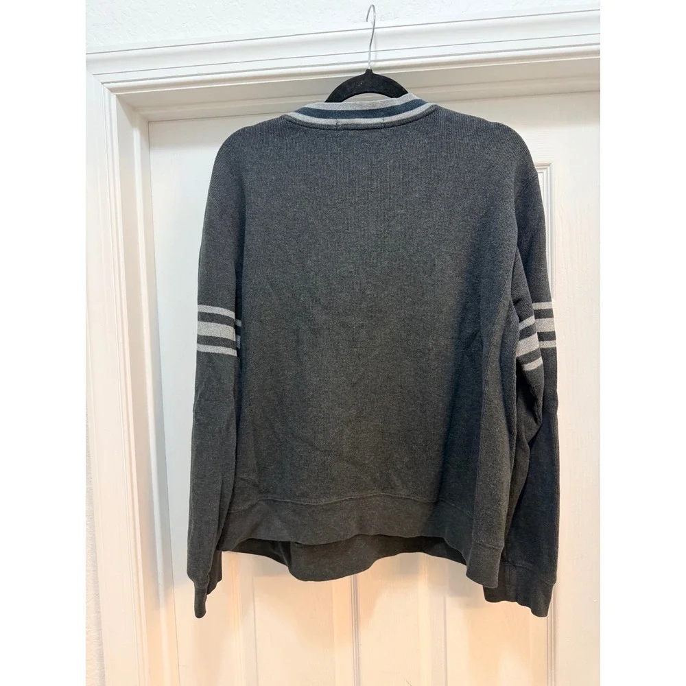 Banana Republic Mens Large Gray Cotton V-Neck Varsity Stripe Pullover Sweater